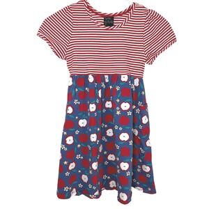 Cynthia Rowley Apple Print Striped Dress Girls Size 7 Red Blue School Pockets